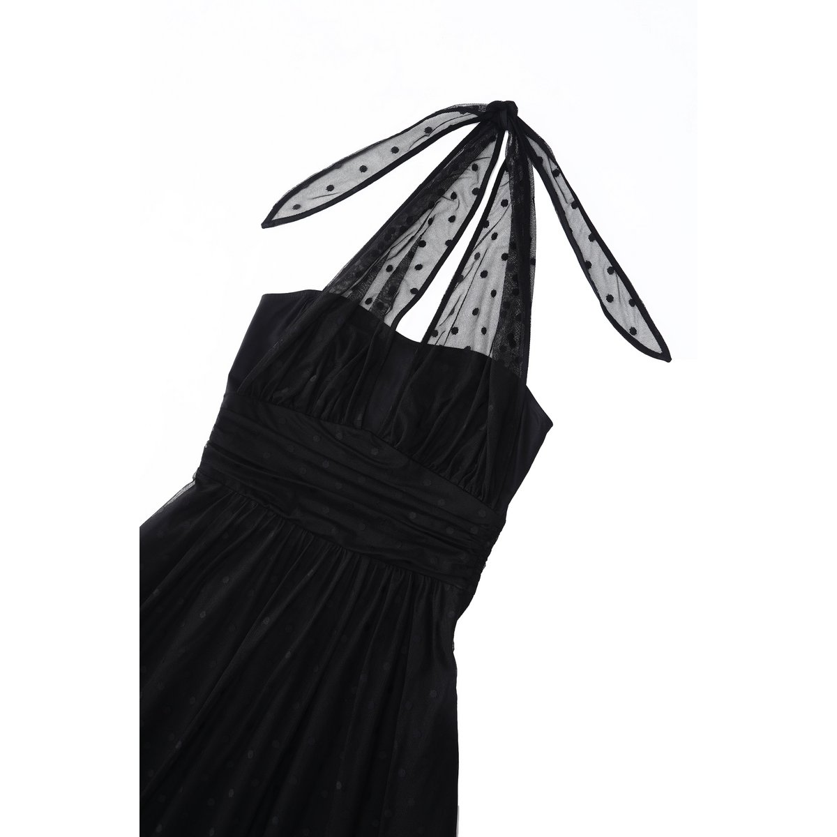 EU STOCK Dorothea Black Polka Dot Mesh Halter Dress
