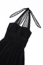 EU STOCK Dorothea Black Polka Dot Mesh Halter Dress