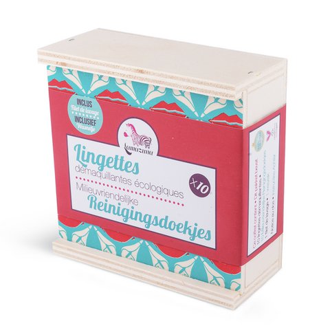 Box of 10 pink washable make-up remover wipes