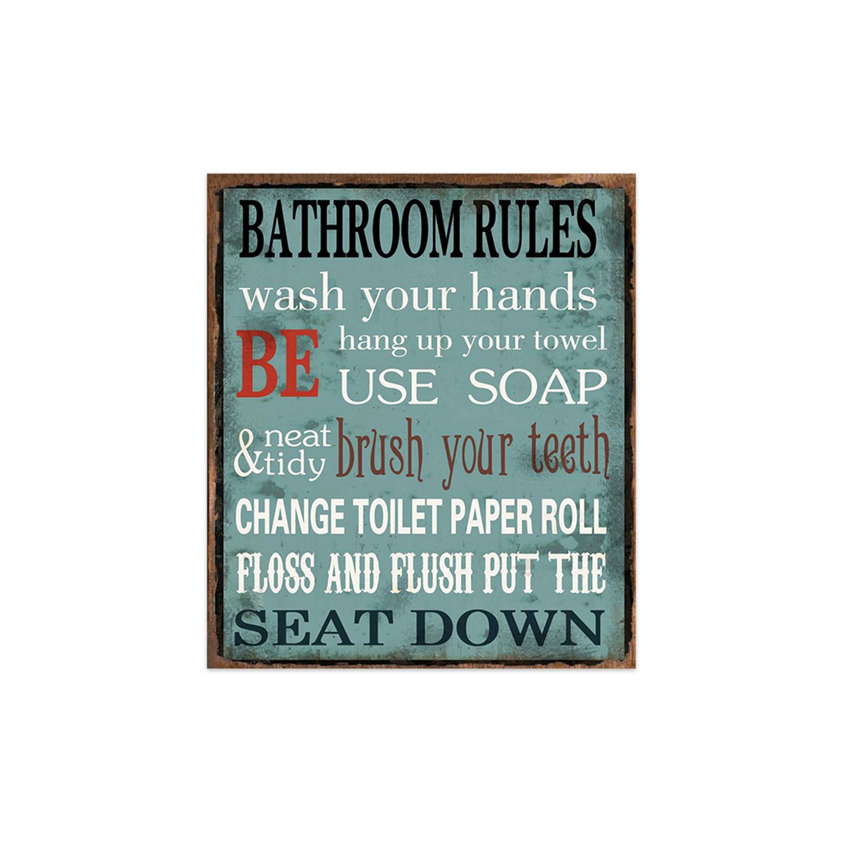 Plaque en métal Règles de salle de bain 30x26 cm