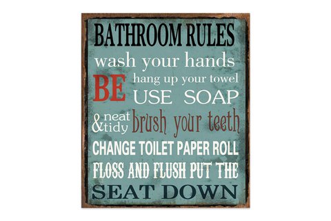 Metal sign Bathroom rules 30x26 cm