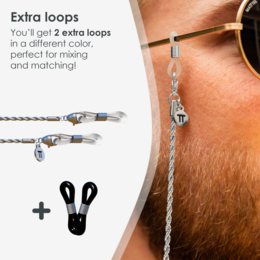 Glasses Cord Woven Silver — 100% Stainless Steel & Unisex Eyewear Cords for Women and Men — Glasses Chain with Extra Loops — Brillenkoord Brillenband Brillenkette Cordon de Lunettes Cordón Para Gafas
