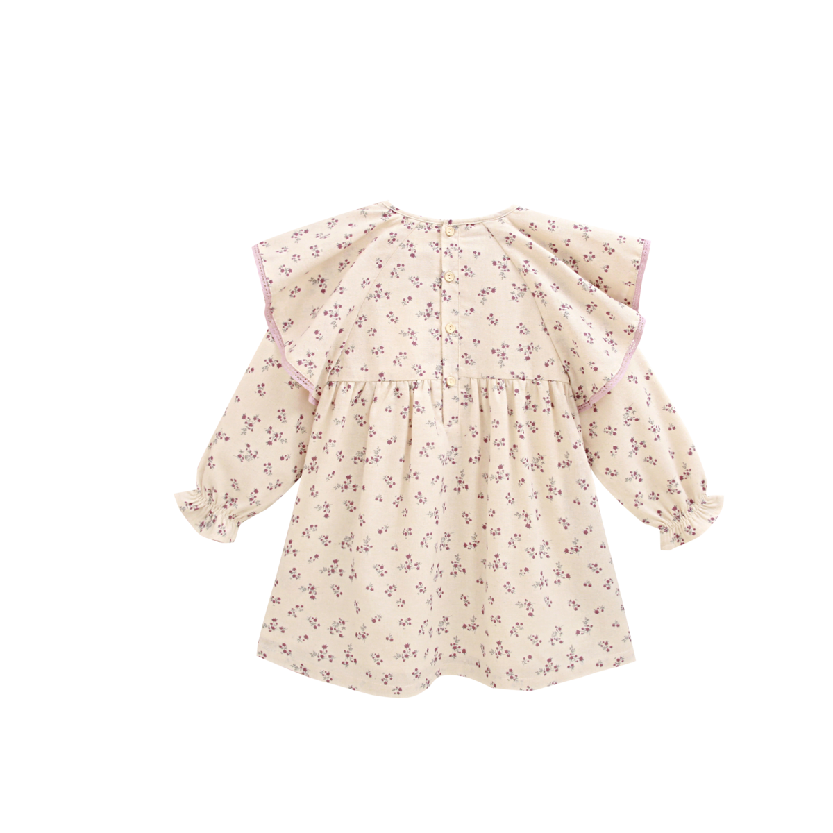 Beige girl's dress with ruffles and pink lace P77-11604131