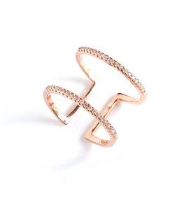 18K rose gold plated double band ring with Zirconia
