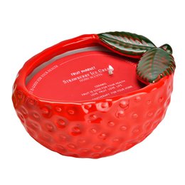 Keramieken aardbeilantaarn met geurkaars 280g, rood (B/H/D) 14x6x10cm