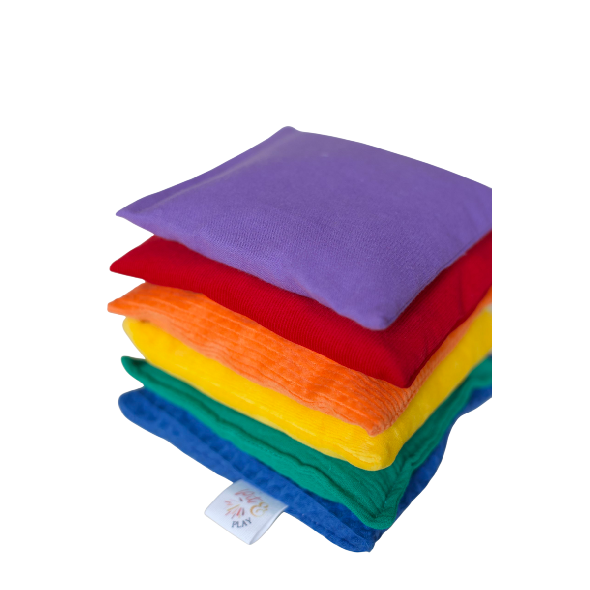 Pittenzakjes regenboog, sensory bean bag rainbow, kirschkernkissen regenbogen