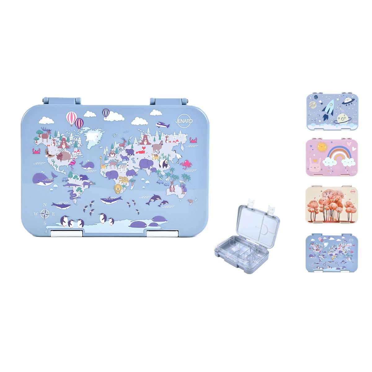 Fiambrera infantil estanca con compartimentos - Fiambrera Bento para guardería sin BPA - mapamundi con animales - JENARD