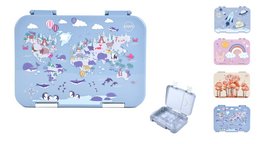 Fiambrera infantil estanca con compartimentos - Fiambrera Bento para guardería sin BPA - mapamundi con animales - JENARD