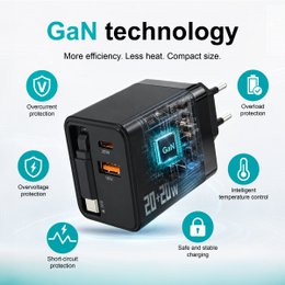 Cargador GaN de 40W con cable USB-C retráctil – NOVOTECK C-025