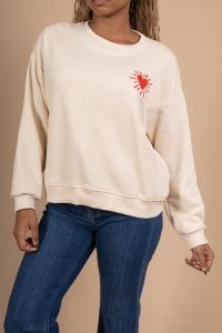 Unisex-Sweatshirt in Übergröße – Gesticktes rotes Herz – BAUMWOLLE – 9038416