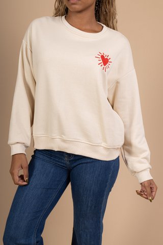 Oversized unisex sweatshirt – geborduurd rood hart - KATOEN - 9038416