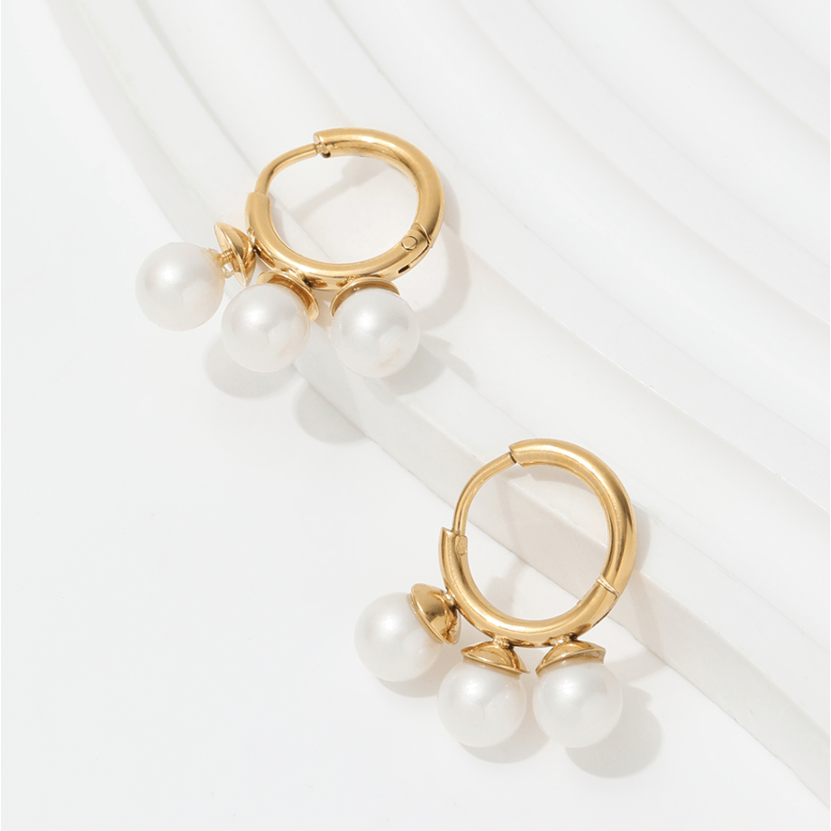 Kiril - Triple Pearl Row Gold Huggie Earrings