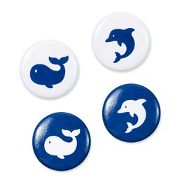 Calamita da frigo delfino - delfino bianco su blu, Ø 2,5 cm