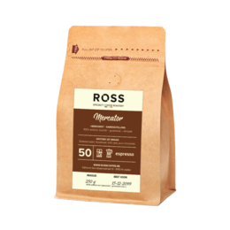 A medium roast coffee blend in a 250g bag. The coffee is packaged in a brown paper bag with the brand name "ROSS" prominently displayed. The bag indicates the coffee is suitable for filter brewing.