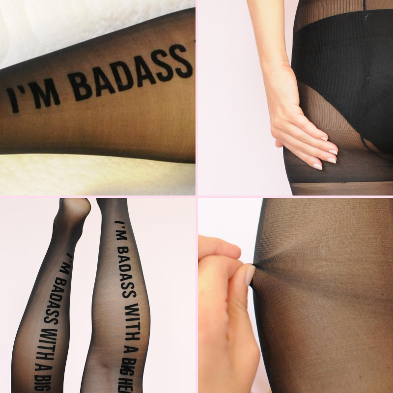 1 paar %23StatementTights I'M BADASS MET EEN GROOT HART "Message on Tights" zwarte panty 40 DEN