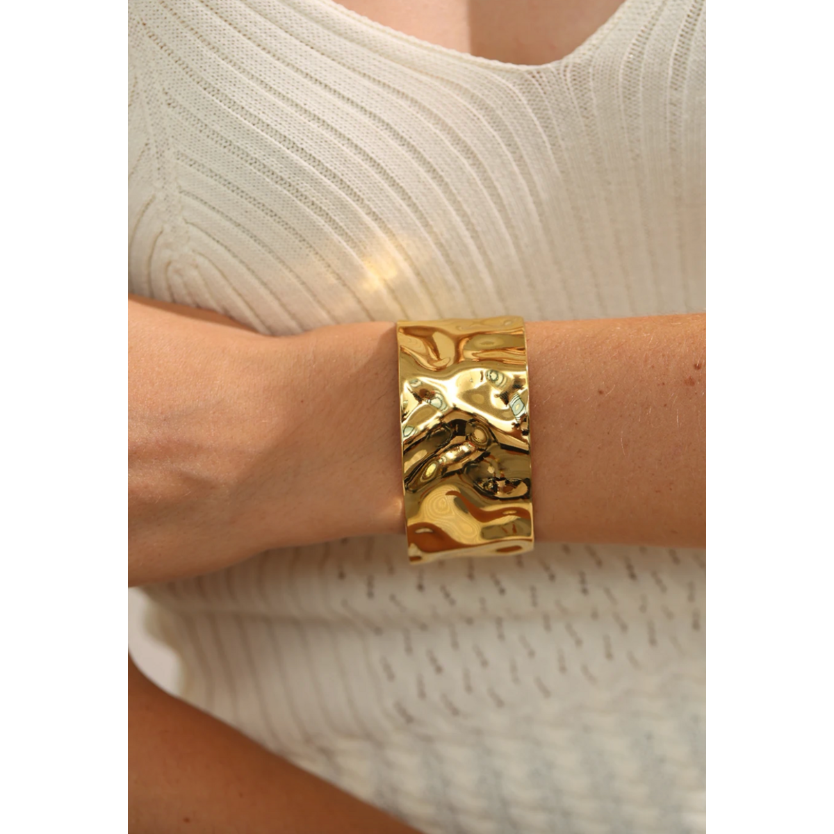 August - Hammered Wide Cuff Bracelet