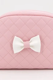 Trousse de toilette matelassée pour bébé avec nœud, rose