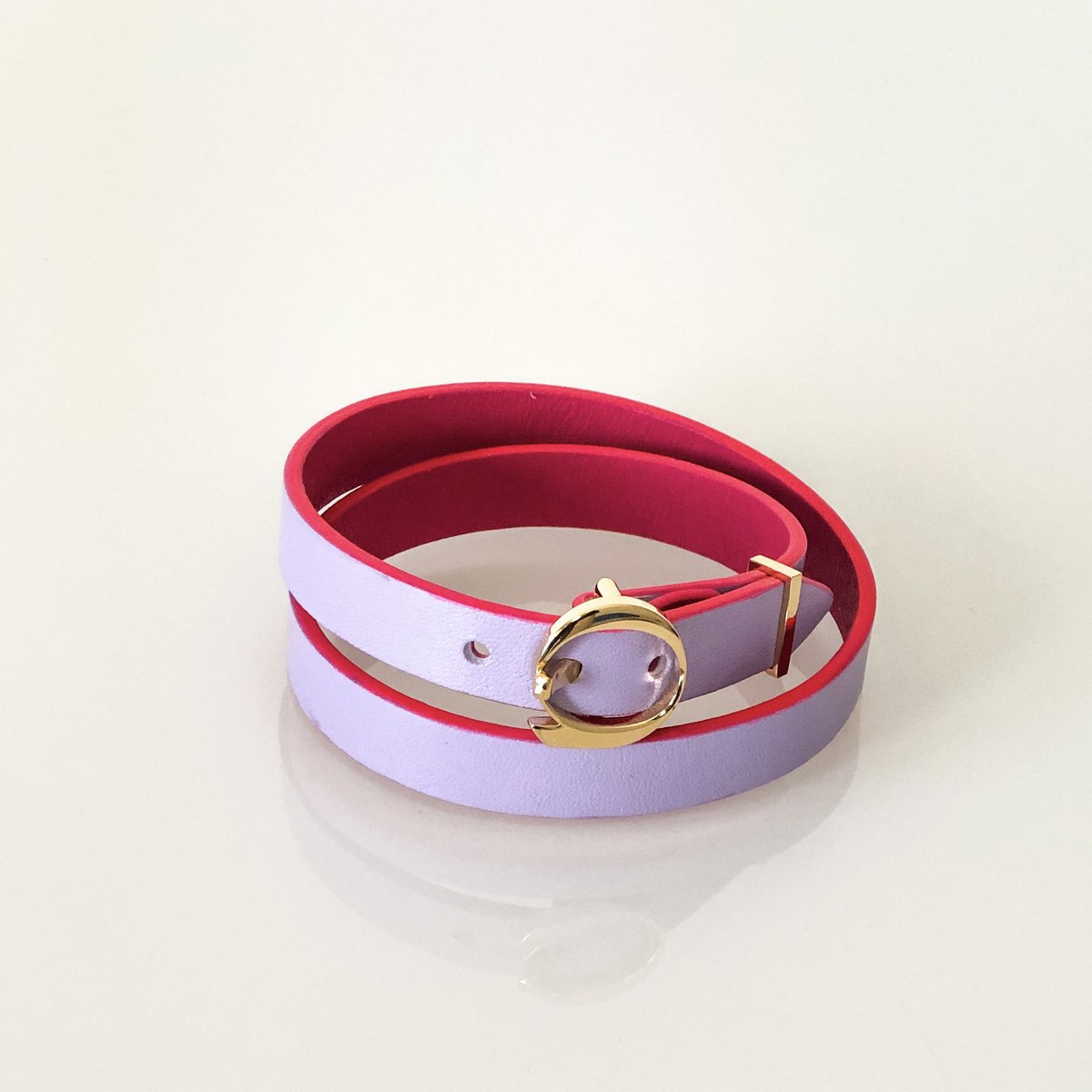 DUO TWIST leather bracelet Fuchsia - Lila