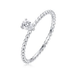 A delicate silver beaded ring with a small round crystal accent, perfect for stacking or wearing alone.