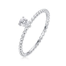 A delicate silver beaded ring with a small round crystal accent, perfect for stacking or wearing alone.