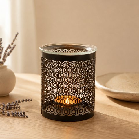 Parfümbrenner Metally-Serie – Das Perfekte – Originelles Muster – Gesunde Diffusion – aus Metall und Glas – Innendekoration – Geschenkidee
