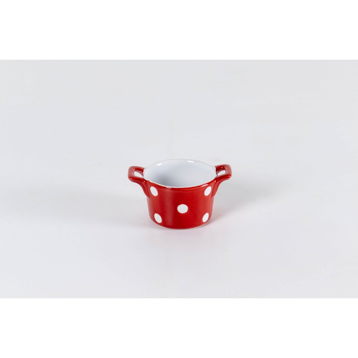 Red ramekin with handles & dots Isabelle Rose