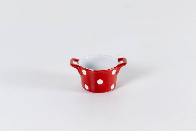 Red ramekin with handles & dots Isabelle Rose
