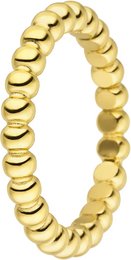 A gold-colored ring with a stacked design, featuring a series of round, disc-shaped elements. The ring appears to be made of a shiny, metallic material, likely gold or a gold-toned alloy.