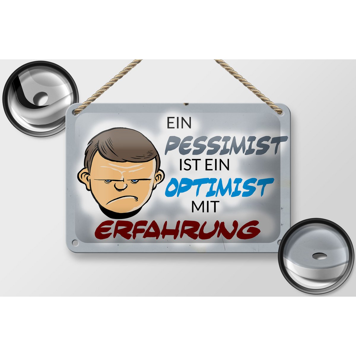 Tin sign saying 18x12cm pessimist optimist with experience decoration
