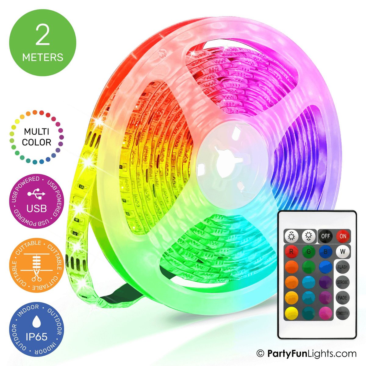 PartyFunLights – Taśma LED – Wielokolorowa RGB – Działa na USB – Kopia o długości 2 metrów