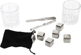 Ensemble cadeau de whisky de luxe - 21 x 9 x 18 cm - L'ensemble cadeau ultime pour le vrai passionné de whisky - Whisky Stones, Glass and Tang - Boîte cadeau en bois - Brown