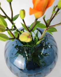 Glass vase round grooves blue vase glass handmade ball vase