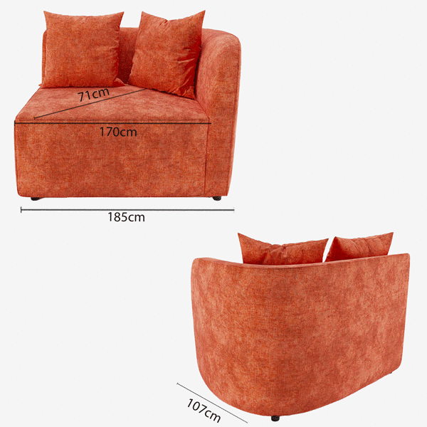 Sofá modular 2 plazas curvo terciopelo ocre Alba