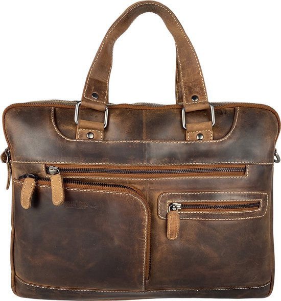 Bolso portátil Messenger Bag 15 Cognac de cuero de búfalo de 6 pulgadas