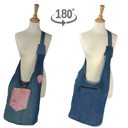 Bolso vaquero sostenible Sunsa. Bolso bandolera portátil de 2 caras. Bolso hobo. Bolso bandolera bohemio