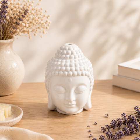 Witte Boeddha Dhyana keramische parfumbrander - Geurende sfeer - Zen Handwerkobject - Gemakkelijke aromatherapie - Geurende fondantbrander - FengShui-decoratie - Boeddhahoofd
