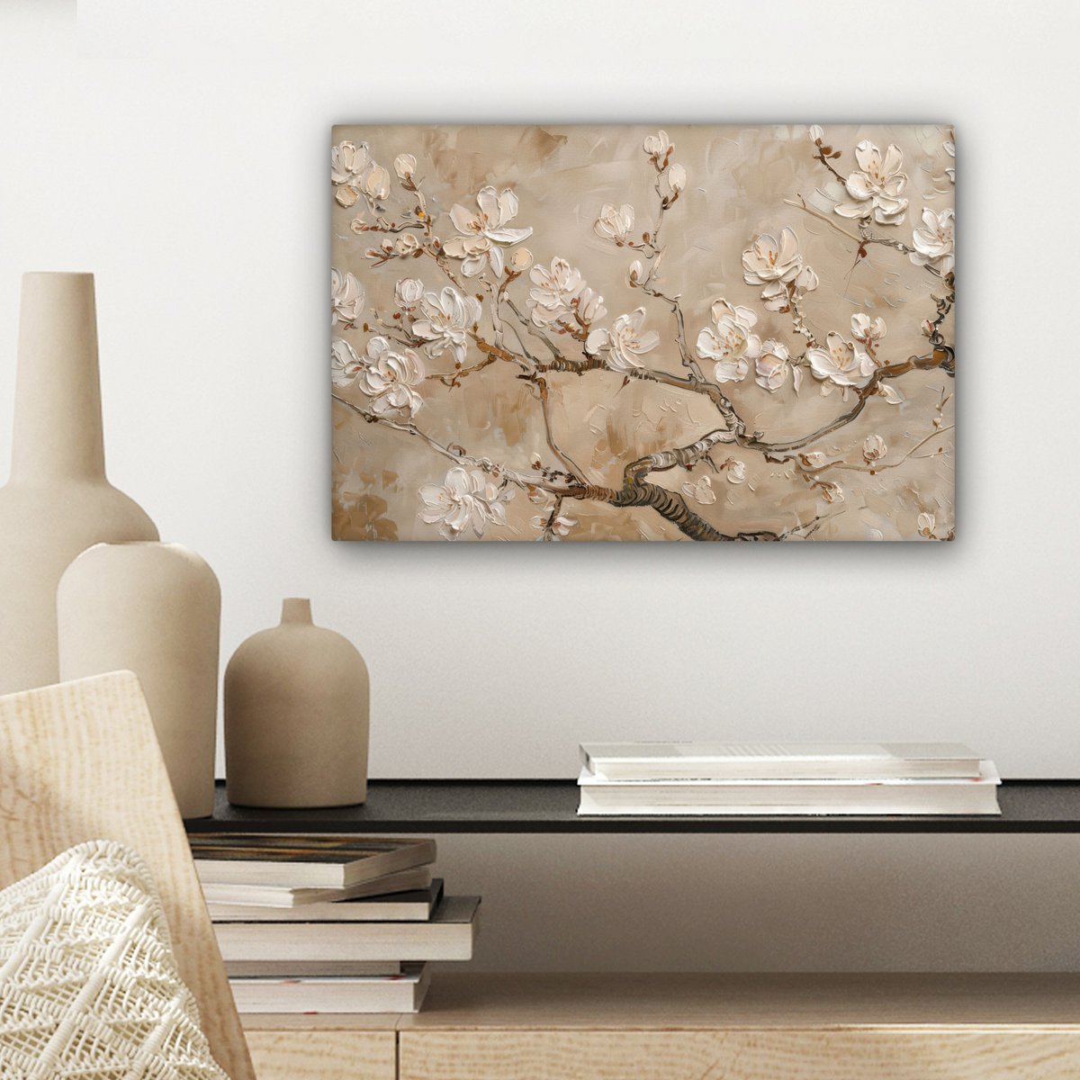 Pintura de lienzo - Decoración de pared - Flores - Rosa - Moderno - Beige