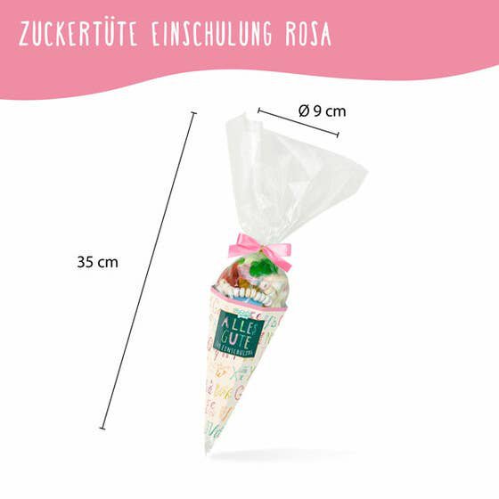 Sac de sucre inscription scolaire rose mélange de bonbons colorés