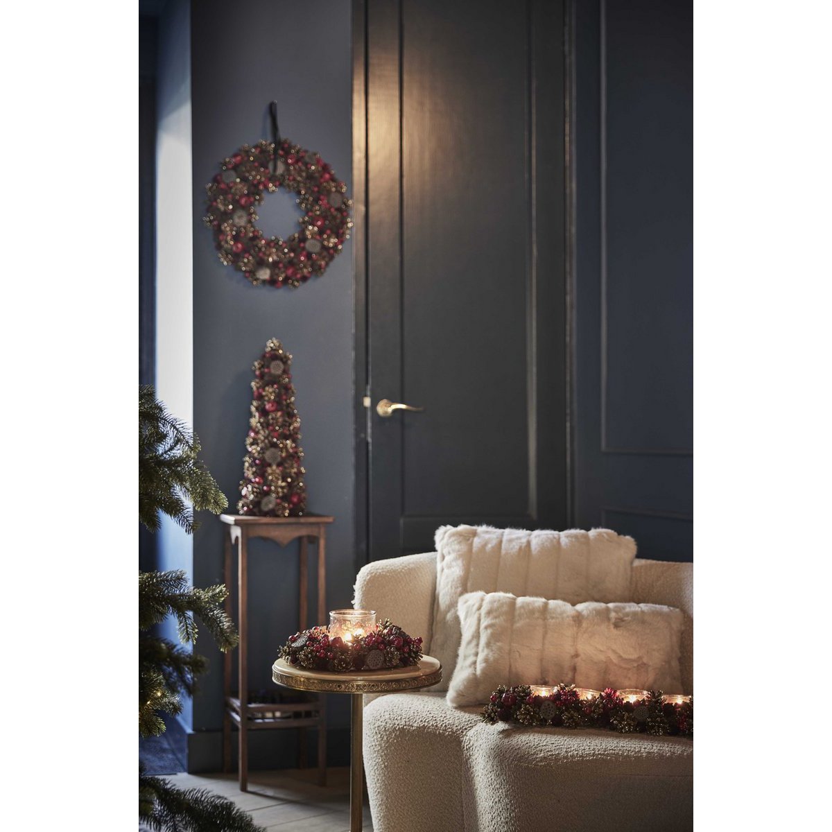 Corona navideña rural - Piña Copo de nieve | ø 30cm | corona rural ronda | corona de la puerta de la decoración de navidad | Corona para Navidad | Guirnaldas de adornos navideños | regalo de Navidad