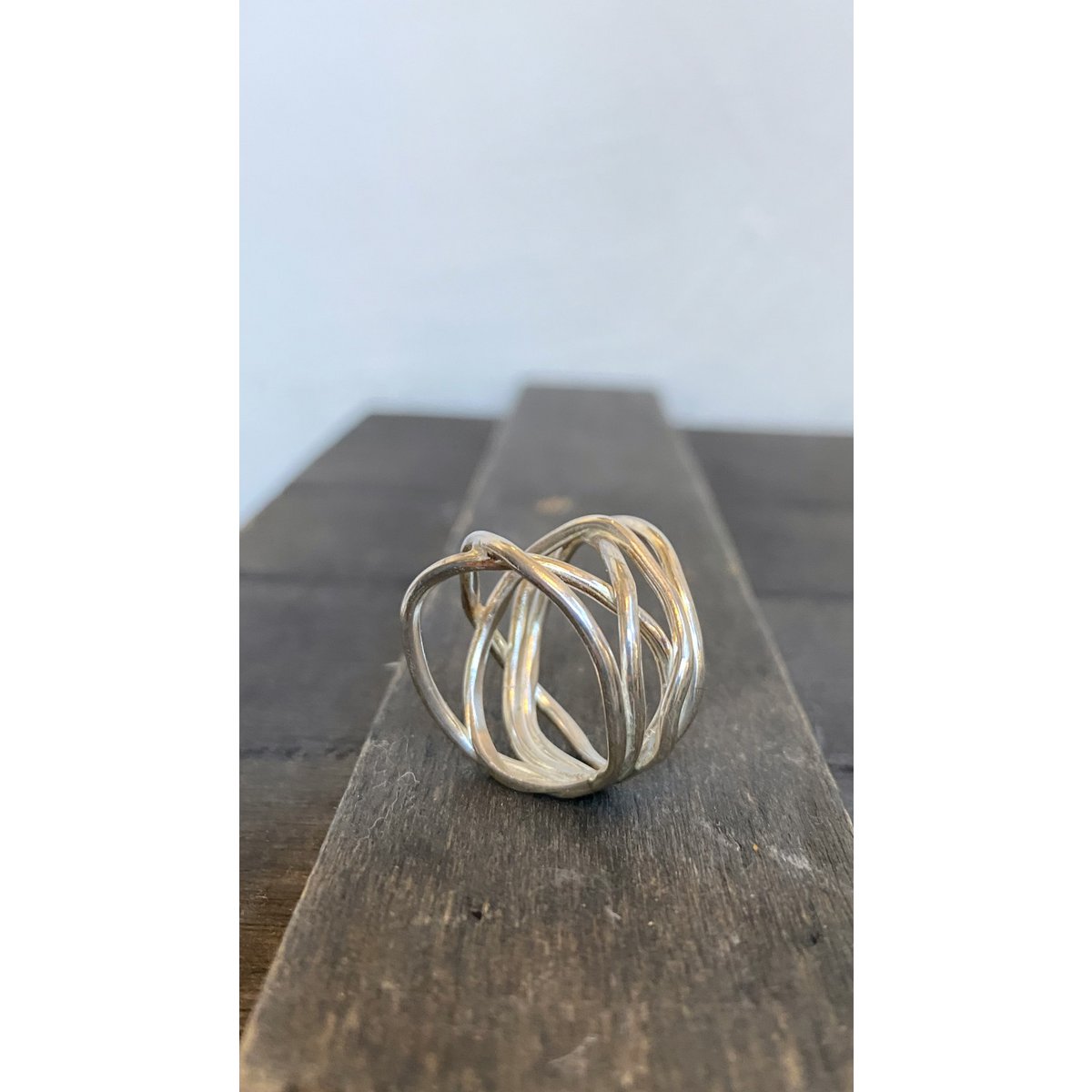 Silver tangle large ring