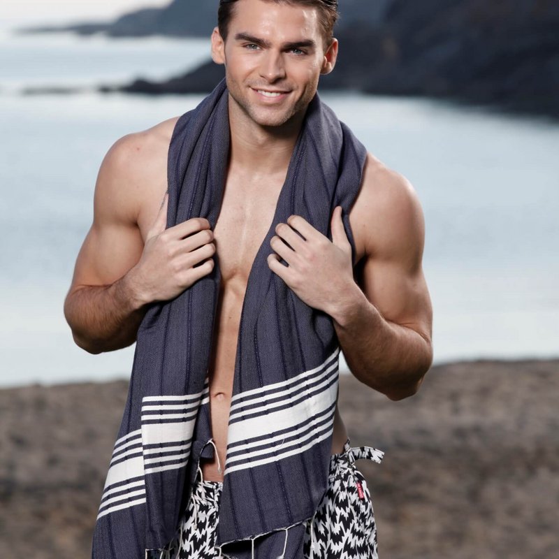 Indigo Cotton Hammam Towel, Hand-Loomed