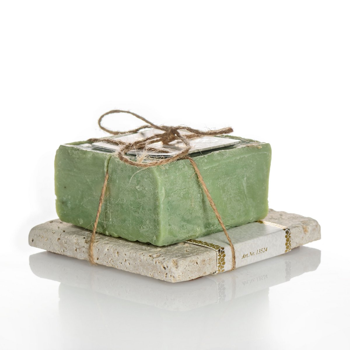 Hausart Olivenseife grün 200 g + Travertin Set