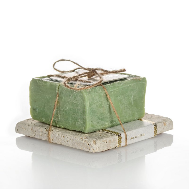 Hausart savon olive vert 200 g + coffret travertin