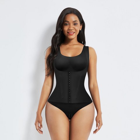 Shapewear 4-in-1 Waist Trainer Corset Shapewear - Buttoned Tummy Control High Waist with Padded Bra - Black