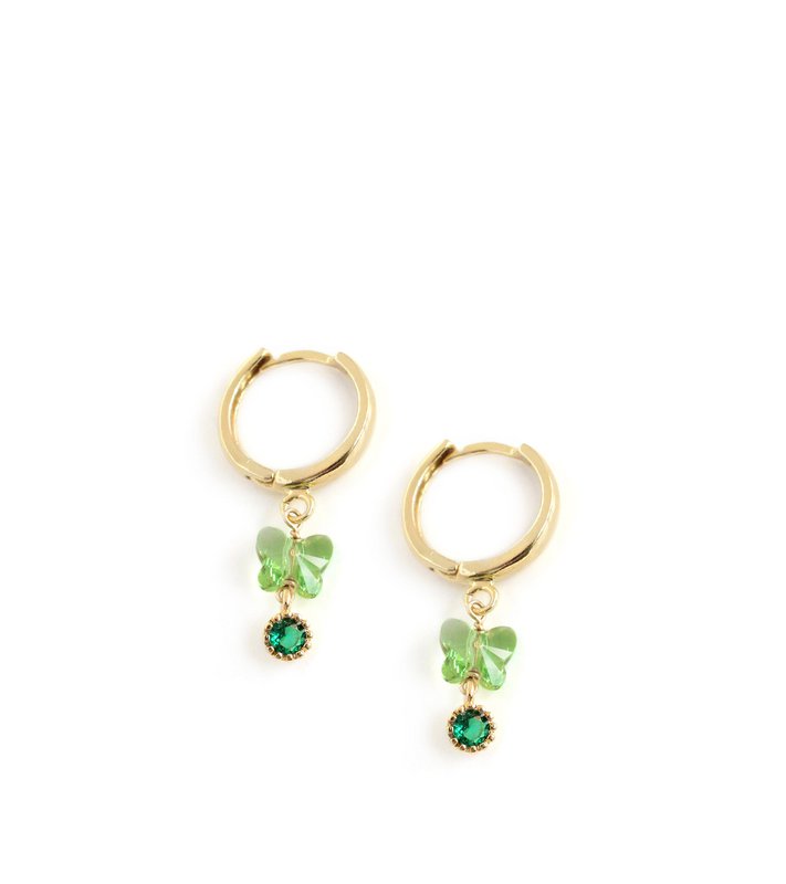 Orecchini a cerchio placcati in oro 18 carati e farfalla verde peridoto
