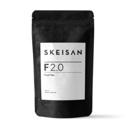 Flavored fruit tea blend with a peach-apricot taste, packaged in a black softpack.
