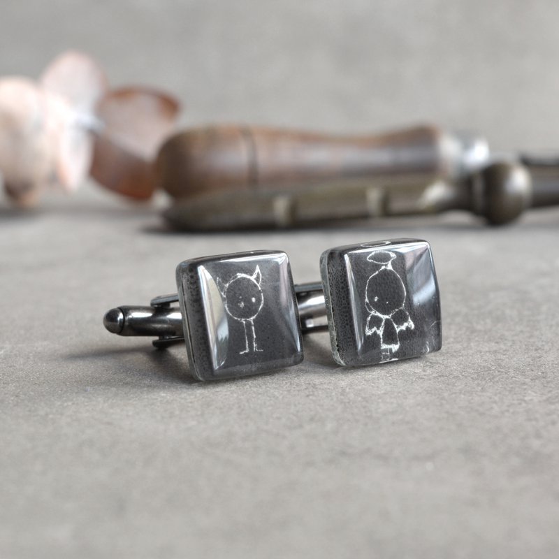 Angel & Devil cuff links, Black and white color, Unique gift for men