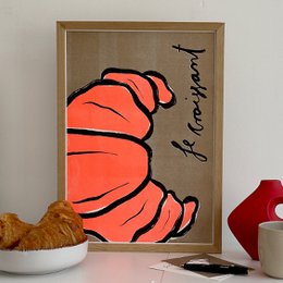 Vibrant risograph print featuring a large, stylized orange croissant shape with the text "Le Croissant" in a handwritten font.