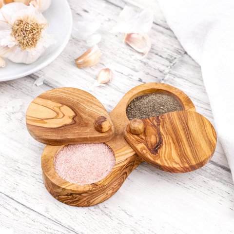 Olive Wood Salt Cellar with Swivel Lid