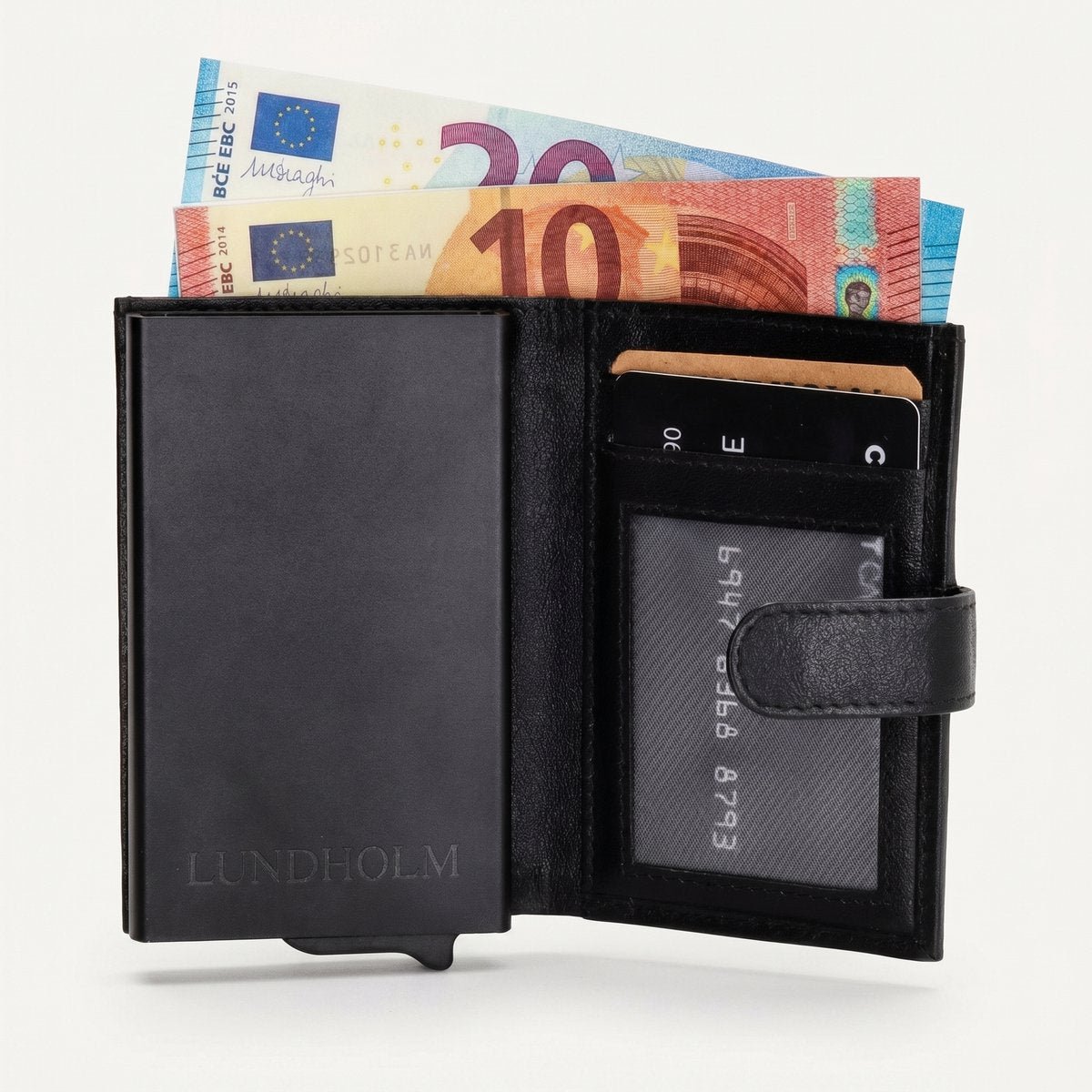 Lundholm Tarjetero De Piel Hombre Negro | Protección antideslizamiento RFID | Serie Lundholm Örebro